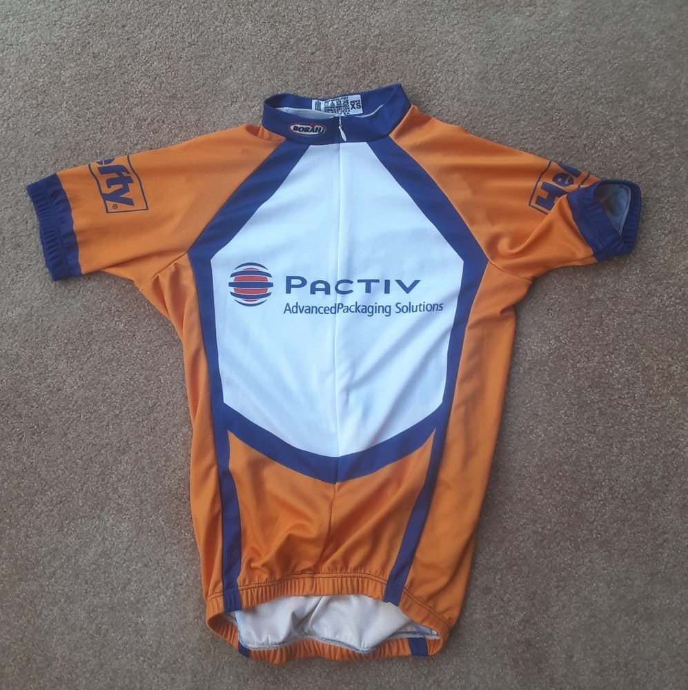 Pactiv Hefty Logo Bike Jersey,3 Rear Pockets NWOT…